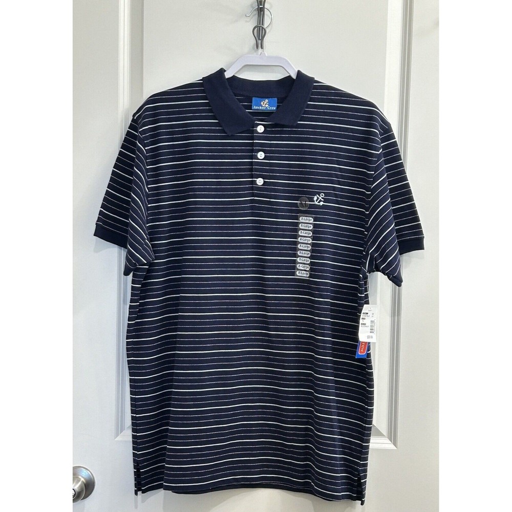 Anchor Crew NWT Men’s Navy Polo Striped Short Sleeve Shirt‎ Size XL - Picture 3 of 12